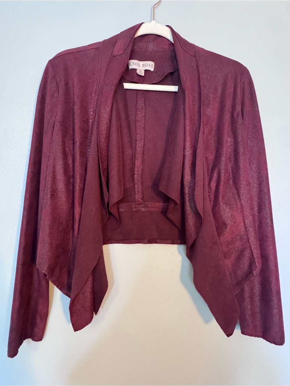 Knox Rose Open-Front Draped Shrug in Wine